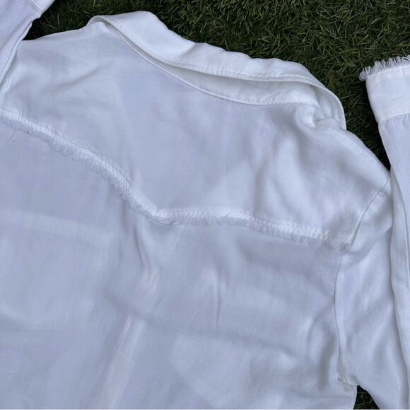 Cloth & Stone Anthropologie Raw Hem Fringe Western Button Up Shirt Soft Tencel M - Picture 7 of 8